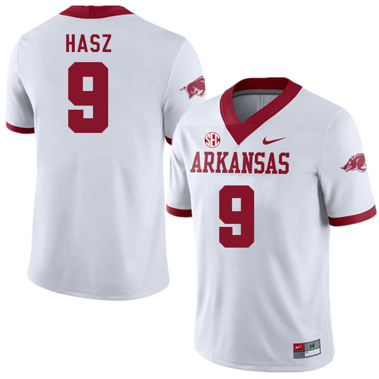 Men #9 Luke Hasz Arkansas Razorback College Football Jerseys Stitched Sale-Alternate White - Click Image to Close